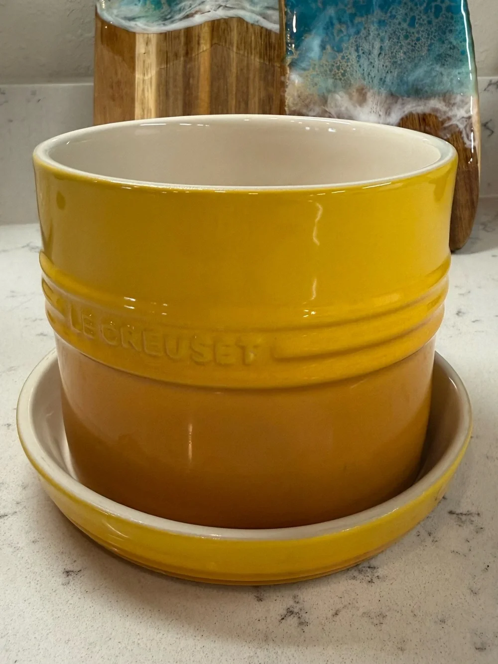 Le Creuset Nectar Yellow Ceramic Planter with Saucer *HTF*